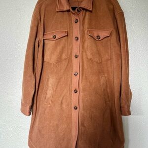 Blank NYC Brown Button-Front Fleece Womens Shacket Size Small